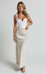 Ellise Top - Plunge Sweetheart Neck Tweed Corset Top in White