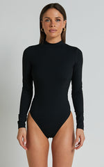 Elmira Bodysuit - Long Sleeve High Neck Bodysuit in Black