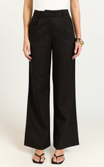 Esme Linen Blend Pants - Mid Waist Straight Leg Pants in Black