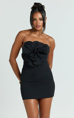 Eudora Mini Dress - 3D Floral Dress in Black