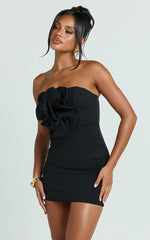 Eudora Mini Dress - 3D Floral Dress in Black