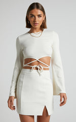 Evelenna Mini Skirt - High Waisted Split Skirt in Stone