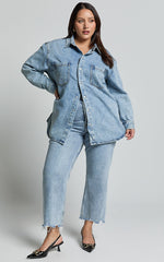 Faharra Shirt - Recycled Cotton Denim Shirt in Mid Blue Acid Wash