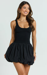 Franklin Mini Dress - Scoop Neck Bubble Hem Dress in Black
