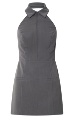 Latisha Mini Dress - Halter Collared Fitted Dress in Grey