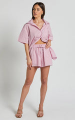 Gijon Shorts - High Waisted Shorts in Pink and Red Stripe