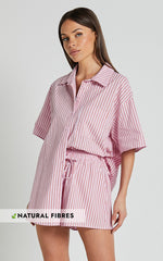 Gijon Shorts - High Waisted Shorts in Pink and Red Stripe