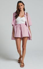 Gijon Shorts - High Waisted Shorts in Pink and Red Stripe