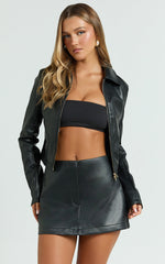 Heather Jacket - Faux Leather Crop Fitted Jacket in Black