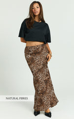 Jacqui Maxi Linen Blend Skirt - Bias Cut Back Split Skirt in Tonal Leopard Print