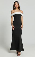 Jelly Maxi Dress - Off the Shoulder Fit and Flare Dress in Black