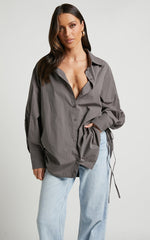 Kalpena Shirt - Ruched Side Oversized Shirt in Charcoal