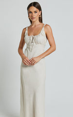 Lucas Midi Dress - Ruched Bust Linen Dress in Natural