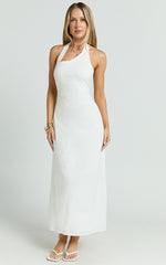 Lindley Midi Dress - Halter Neck Linen Look Dress in White