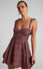 Lorreta Mini Dress - Tie Shoulder Sweetheart Dress in Pink Floral