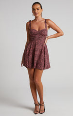 Lorreta Mini Dress - Tie Shoulder Sweetheart Dress in Pink Floral