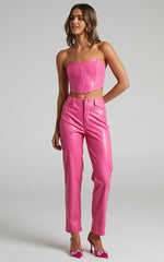 Dilyene Pants - Mid Waist Straight Leg Faux Leather Pants in Hot Pink