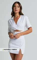 Marsha Mini Dress - Cut Out Short Sleeve Dress in White
