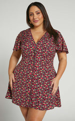 Maximum Potential Mini Dress - Button Up Dress in Black Floral