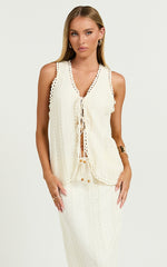 Mercedes Top - Crochet Tie Front Vest in Cream