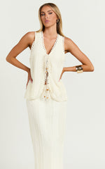 Mercedes Top - Crochet Tie Front Vest in Cream