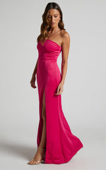 No Ones Fault Midi Dress - One Shoulder Thigh Split Dress in Berry