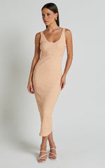 Novida Midi Dress - Textured Bodycon Dress in Sherbet