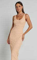 Novida Midi Dress - Textured Bodycon Dress in Sherbet