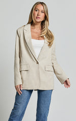 Pierce Blazer - Linen Oversized Single Breasted Blazer in Natural