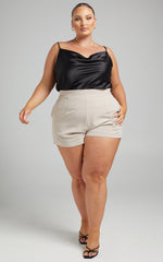 Along The Ride Mini Shorts - Tailored Shorts in Stone