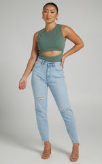 Malvina Bodysuit - Cut Out Ribbed Bodysuit in Khaki