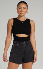 Malvina Bodysuit - Cut Out Ribbed Bodysuit in Black