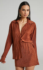 Rosamund Mini Skirt - Crinkle Skirt in Clay