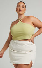 Evelenna Mini Skirt - High Waisted Split Skirt in Stone
