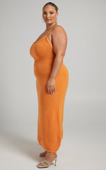 Yurika Midi Dress - Knit Open Back Dress in Orange