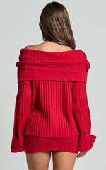SNDYS The Label - Brooks Off Shoulder Jumper in Cherry