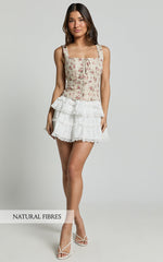 Selby Top - Square Neck Lace Up Corset Top in Pink Floral
