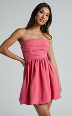 Shaima Mini Dress - Strapless Bubble Hem Dress in Fondant Pink