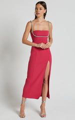 Sharley Midi Dress - Diamante Detail Pencil Dress in Fuschia