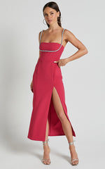Sharley Midi Dress - Diamante Detail Pencil Dress in Fuschia