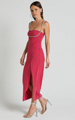 Sharley Midi Dress - Diamante Detail Pencil Dress in Fuschia