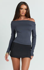Tisdale Top - Boat Neck Long Sleeve Top in Steel Blue