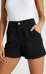 Tovil Shorts - High Waisted Corduroy Shorts in Black