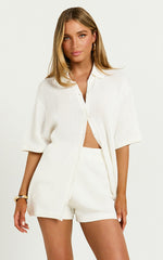 Tristan Top - Crochet Knit Button Through Collared Shirt in Cream