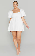 Vashti Mini Dress - Puff Sleeve Sweetheart Dress in Off White