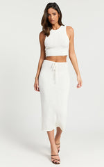 Vivianne Two Piece Set - Knitted Crop Top and High Waist Midi Skirt in White