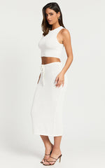 Vivianne Two Piece Set - Knitted Crop Top and High Waist Midi Skirt in White