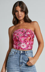 Wren Top - Strapless Garden Flowers Corset Top in Magenta
