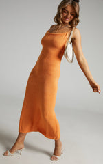 Yurika Midi Dress - Knit Open Back Dress in Orange
