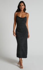 Yurika Midi Dress - Knit Open Back Dress in Black Marle
